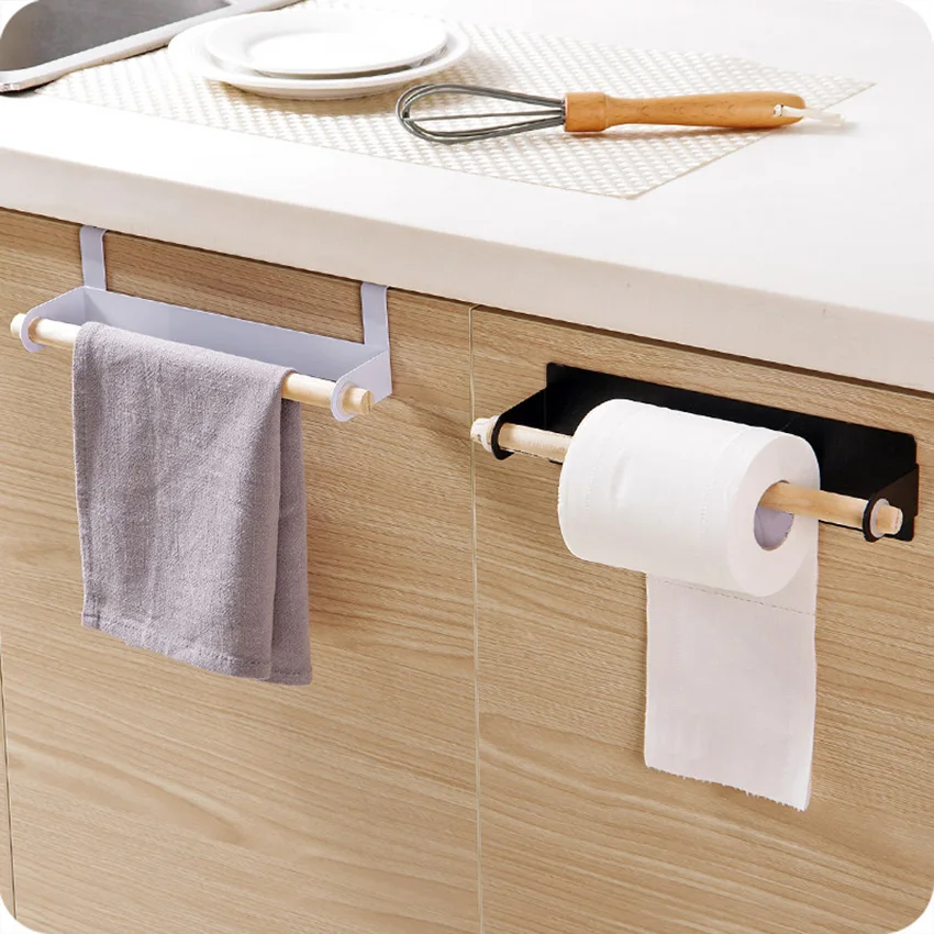 Towel Hanger Rack Self-Adhesive Behind Door Roll Paper Contain Wood Bar Hanging Holder Bathroom Kitchen Cabinet Shelf Organizer | Дом и сад