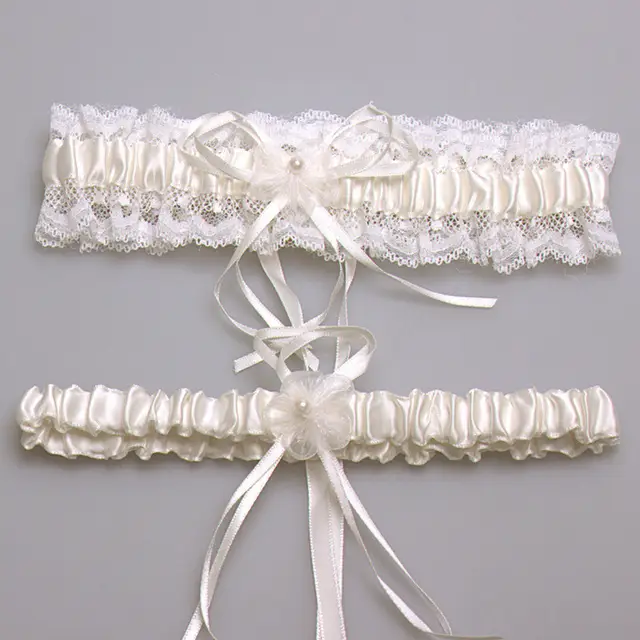 Online Shop Ivory Sexy Lace Bowknot Bridal Garter Set Wedding