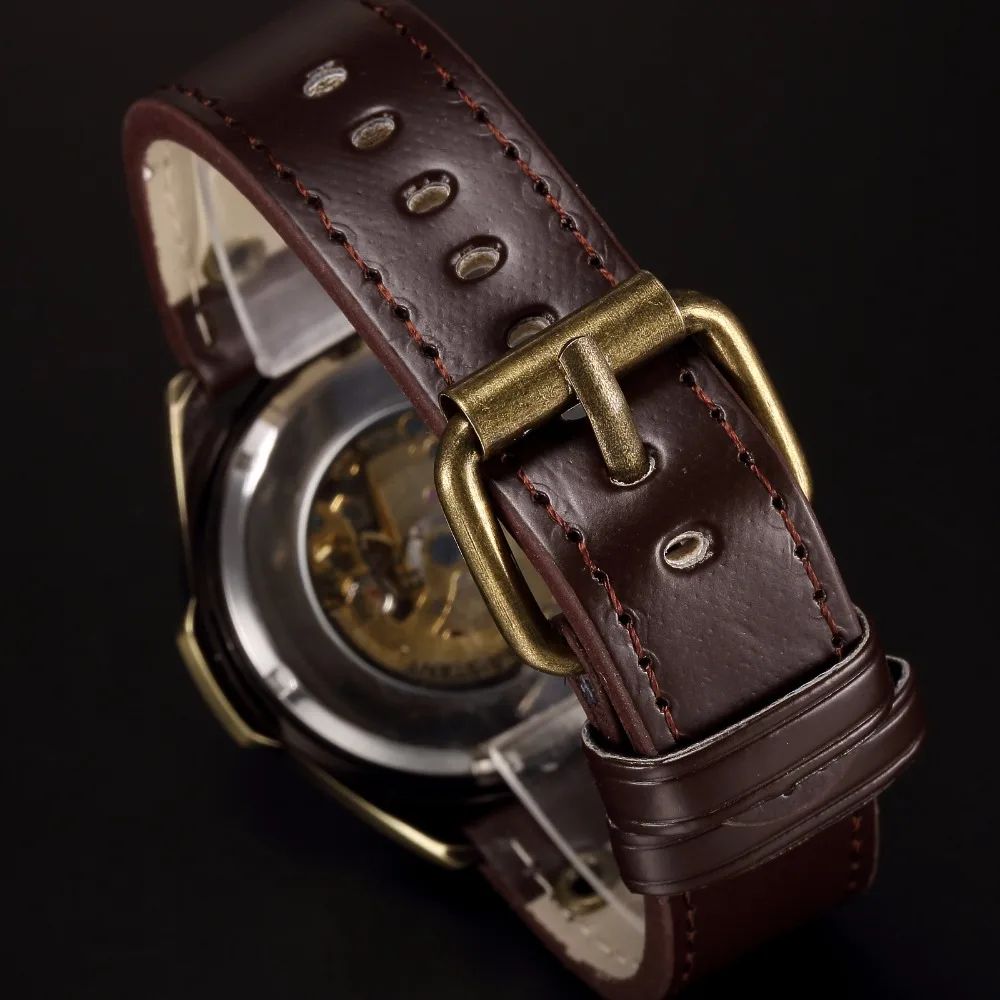 Mechanical Watch Men SHENHUA Retro Bronze Sport Luxury Top Brand Leather Watch Skeleton Automatic Watches Relogio Masculino
