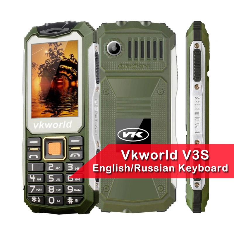 

VKworld Stone V3S Anti-Low Temperature Daily Waterproof Shockproof Phones 2.4 inch 21 Keys Dual LED Light FM Russian Keyboard