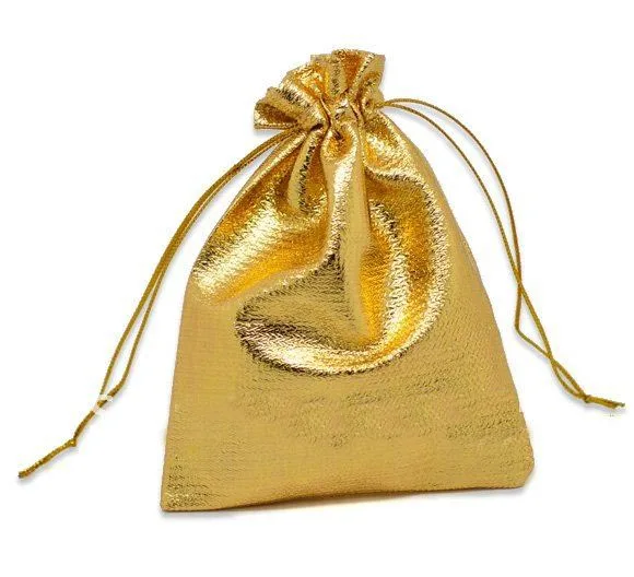 100pcs Gold Color Tone Satin Gift Bags With Drawstring 12x9cmin Jewelry Packaging & Display