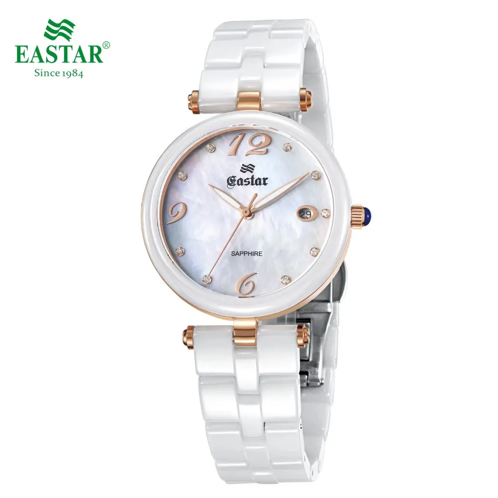 Eastar Elegant White Women Quartz Wrist Watch Waterproof Diamonds Index
