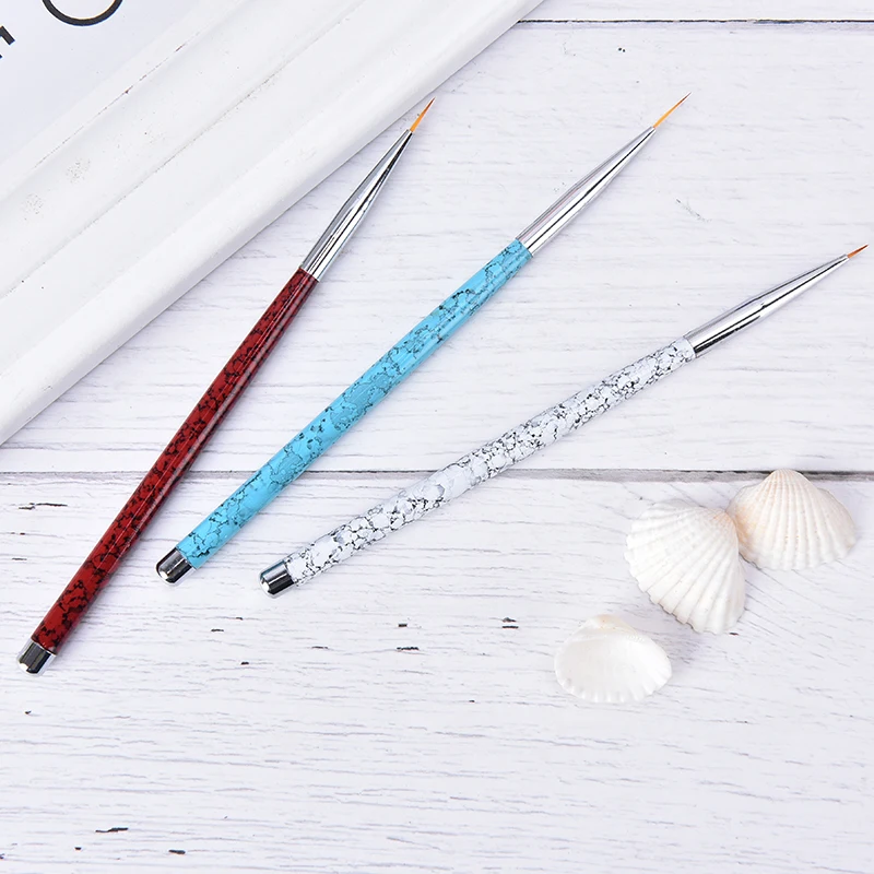 

Liner Pens Metal Handle Polish Painting Drawing Kolinsky Nail Art Brushes Thin 3pcs Fine Professional Paint Brush Set