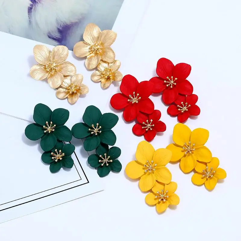 

Fashionable Exaggerated Big Flower Drop Earrings For Women 2019 Fashion Jewelry Party Long Pendientes Red Yellow Green Fine Gift