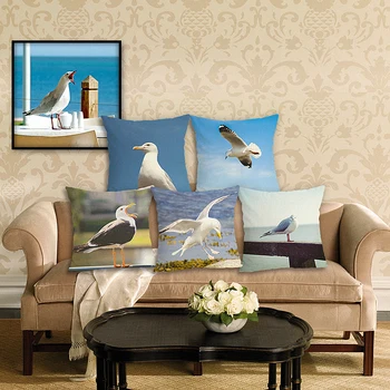 

Stylish Smplicity Style Pillow Case Sofa Cushion Soft Pillow Cover Seagull Cushion Cover Bedding Pillows Cotton Linen Square