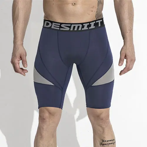 Профессиональные колготки для фитнеса, мужские Компрессионные шорты, леггинсы для бодибилдинга, тренировки, мужские спортивные дышащие быстросохнущие короткие штаны - Цвет: Dark Blue