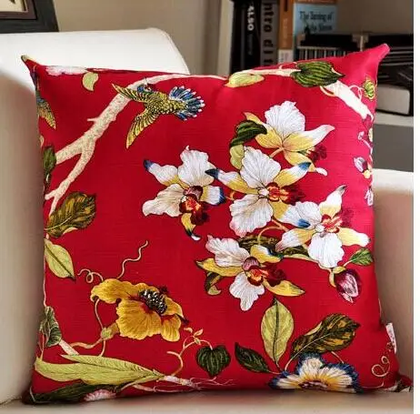 Хлопчатобумажный тканевый чехол для подушки, чехол для подушки, Роскошный узор с цветами, украшение дома, диванные чехлы для подушек автомобиля - Цвет: red
