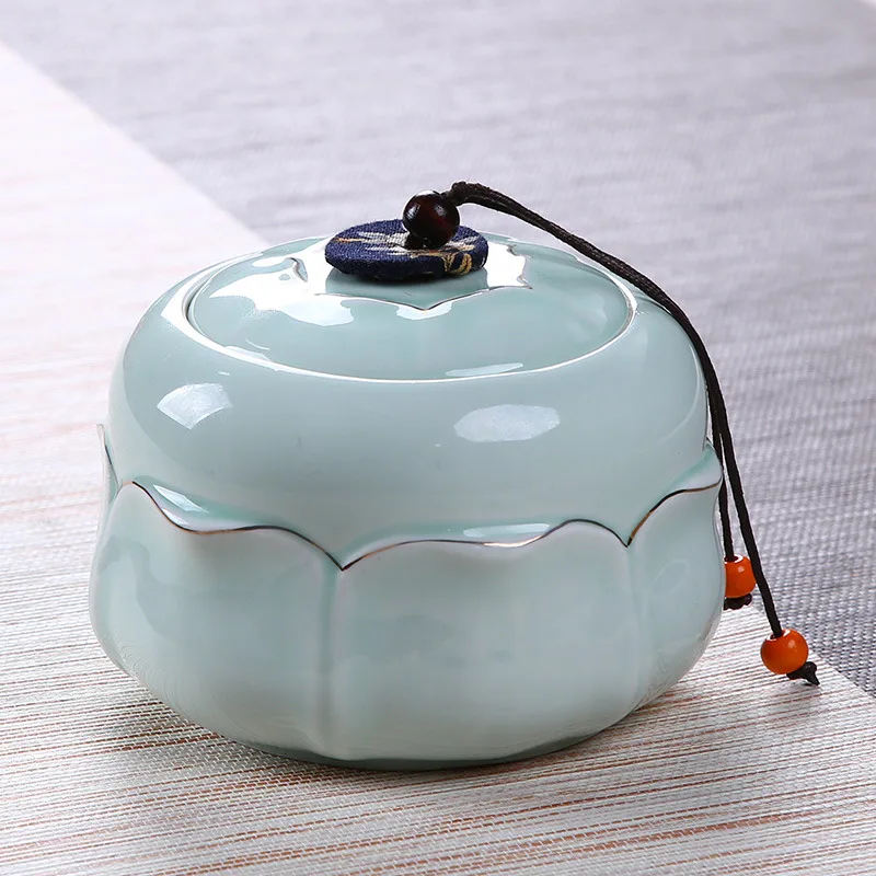 

Lotus Pattern Tea Jar Candy Storage Box Green Tea Sealed Cans Food Canister For Kitchen Decor Sealed Nut Bottle Office Teaware