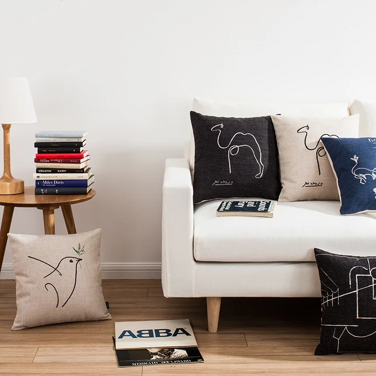 Наволочки для подушек Picasso Sketch Camel Doves, креативная Минималистичная Подушка, наволочка для дома, декоративная, ретро, Скандинавская, льняная, бежевая наволочка