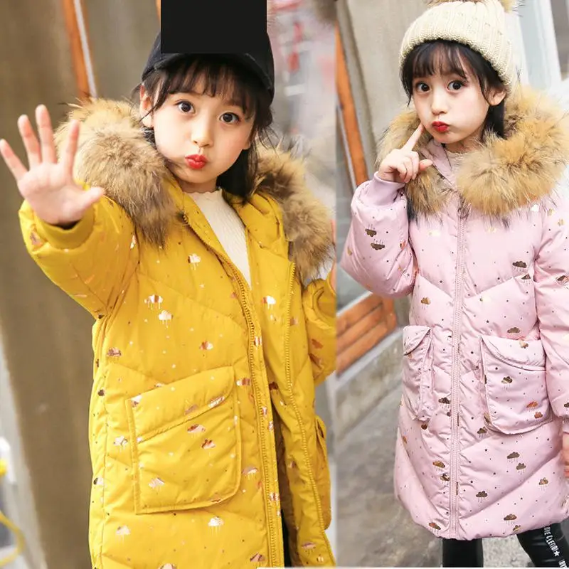 

2018 New Children Duck Down Jacket Girls Fur Collar Coat Fashion Long Winter Jacket For Girls Warm Overcoat Snowsuits -30 Degree
