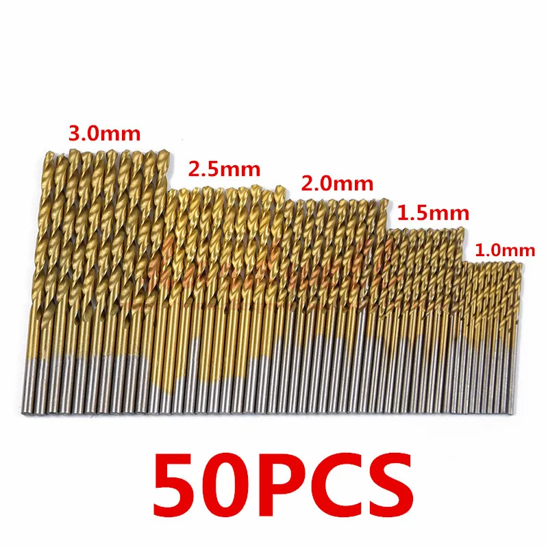 50 шт., 1-3 мм HSS4241 ручное сверло с Оловянным покрытием, твердосплавные фрезы, деревообрабатывающие фрезы, пластиковые сверла