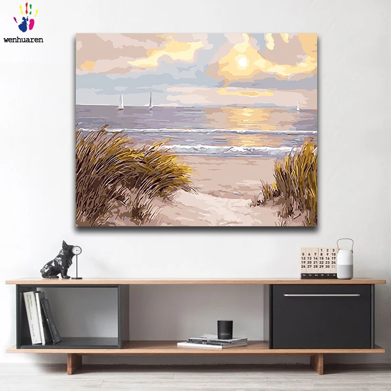 

Diy paint by numbers picture painting by numbers with kits Seascape broad beautiful Vast Bedroom decorative hanging painting