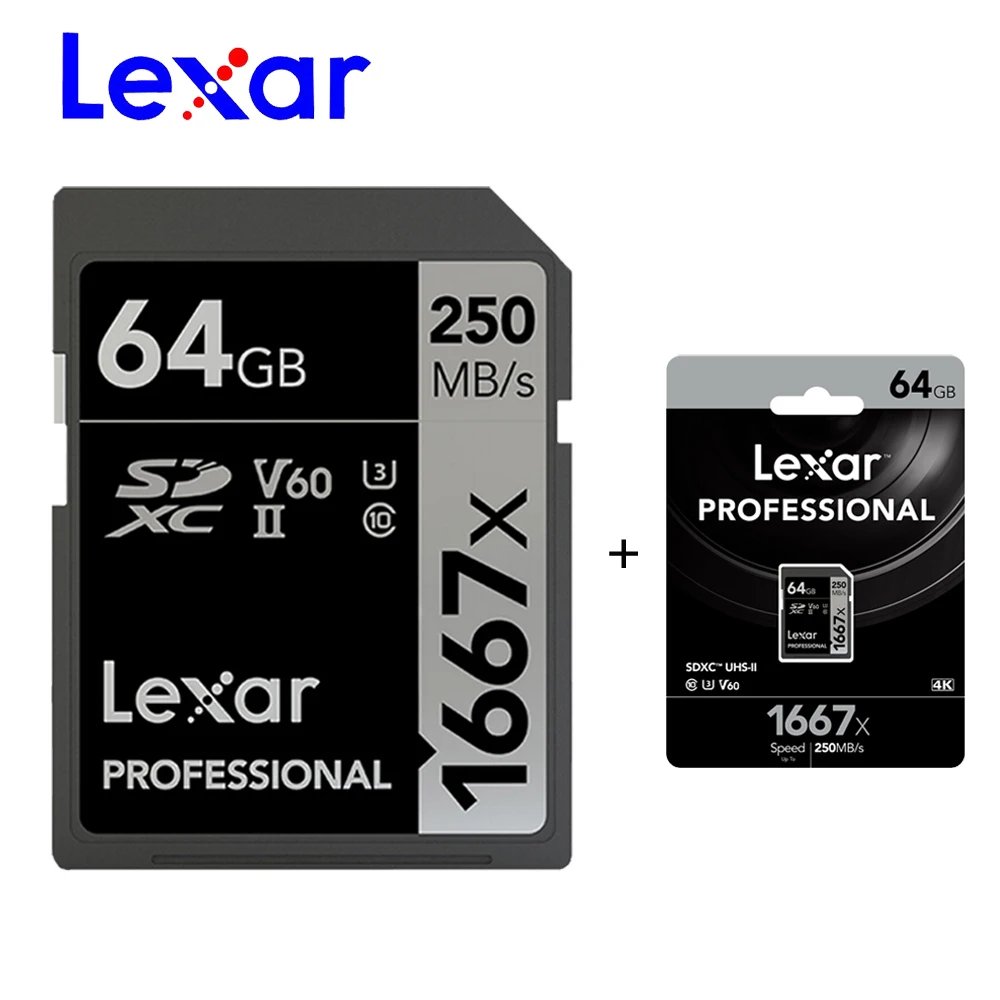 Lexar карта памяти 1667x SDXC UHS-II sd-карты объемом 64 Гб 128 256 250 МБ/с. Мощный высокой скорости карты памяти V60 U3 4K Class10 SD карты
