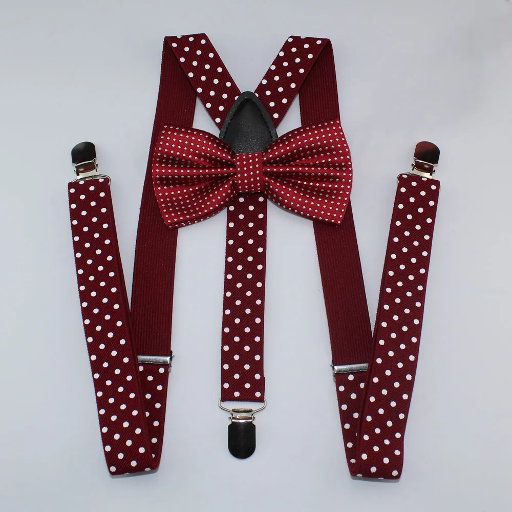 burgundy suspenders and bow tie