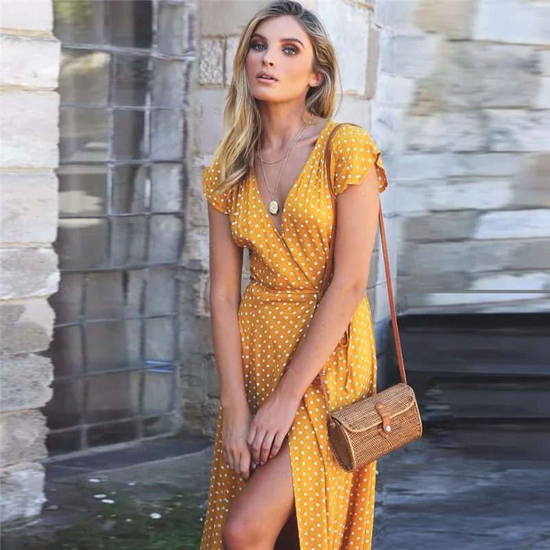 NEW Fashion summer dress 2018 beach dress Dot Long Boho Dress Lady Beach Summer Sundrss Maxi Dress vestido de festa Y03#N (14)