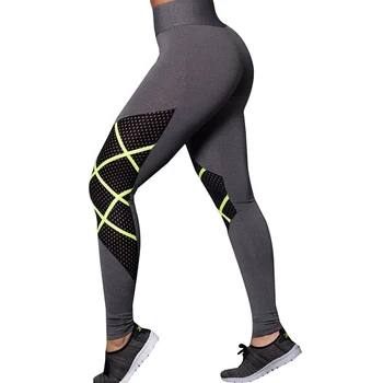 

NORMOV Workout Women Leggings Fitness High Waist Elastic Push Up Patchwork Ankle Length Spandex Legging Casual Gray Leggings