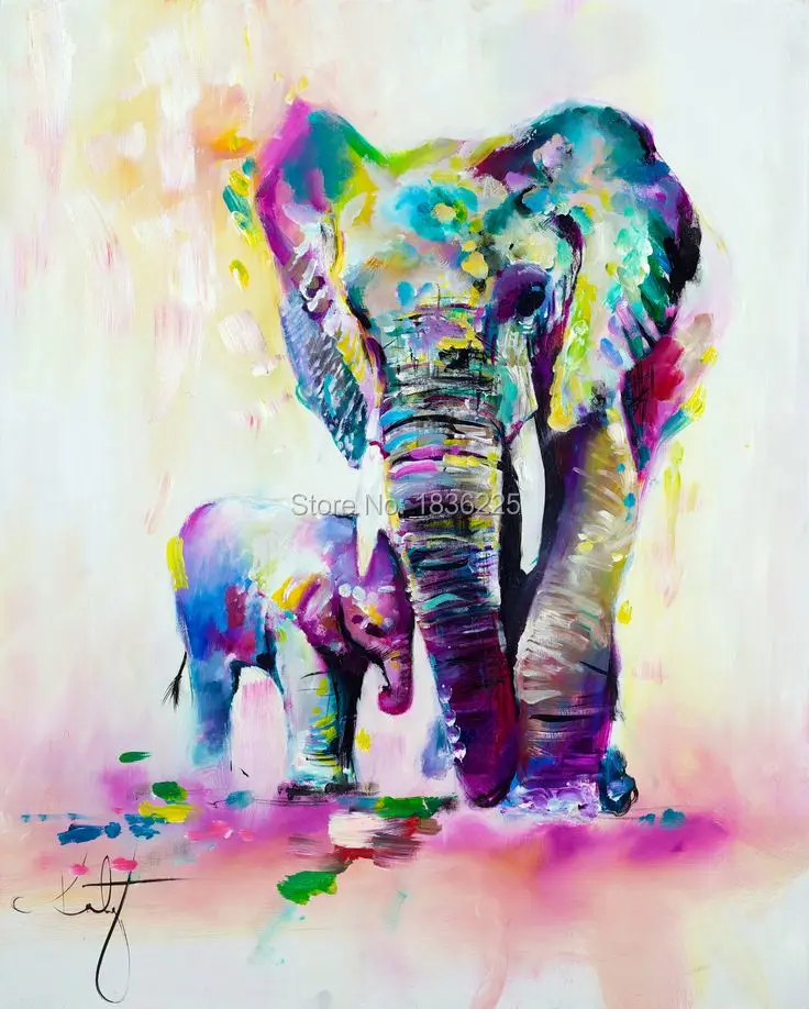 

Frameless Handpainted Artwork High Quality Modern Wall Art On Canvas Animal Oil Painting Cute Elephant Hang Pictures Room Decor