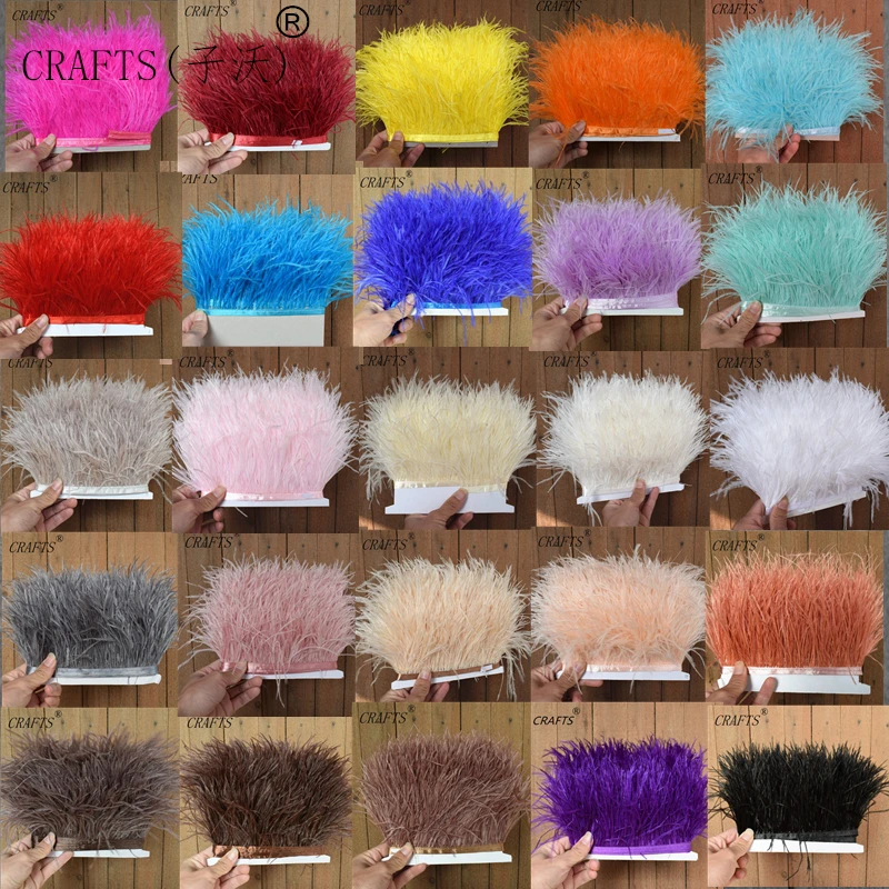 

New! Wholesale high quality 10 meters ostrich feather ribbon, feather length 8-10cm / DIY clothing accessories