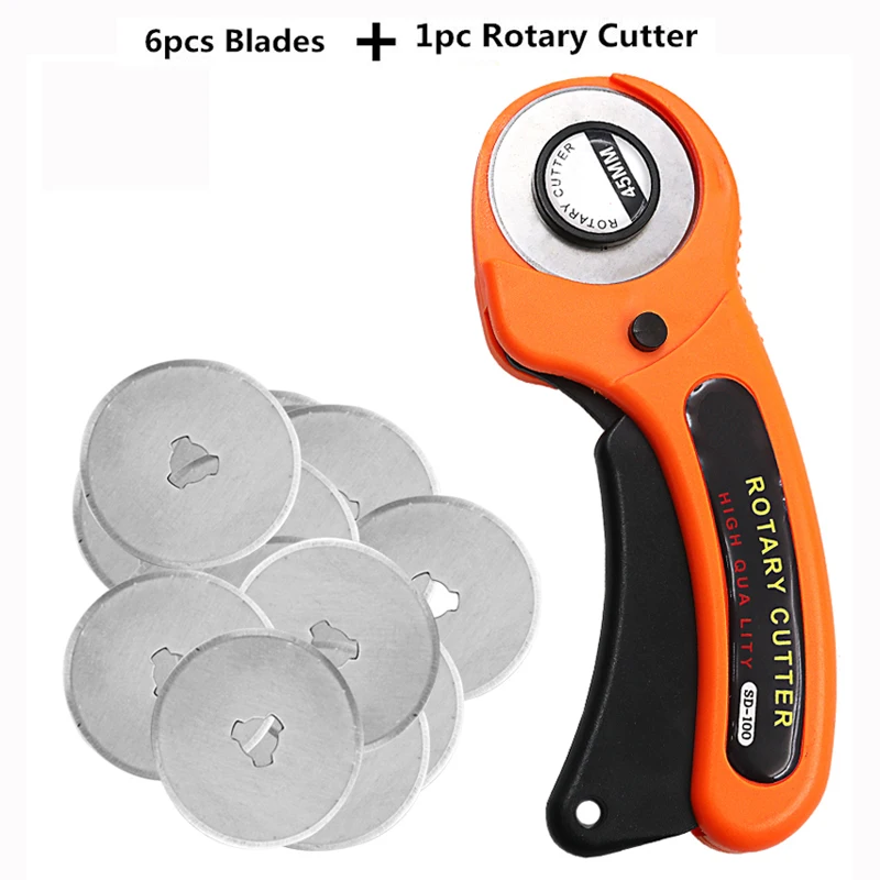 

45mm Rotary Cutter Set with 6pcs Blades for Fabric Paper Vinyl Circular Cut Cutting Disc Patchwork Leather Craft Sewing Tool