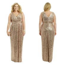 Plus Size Gold Sequins Long Evening Dress 2016 Robe De Soiree V Neck Spaghetti Formal Dresses Evening Wear Floor Length