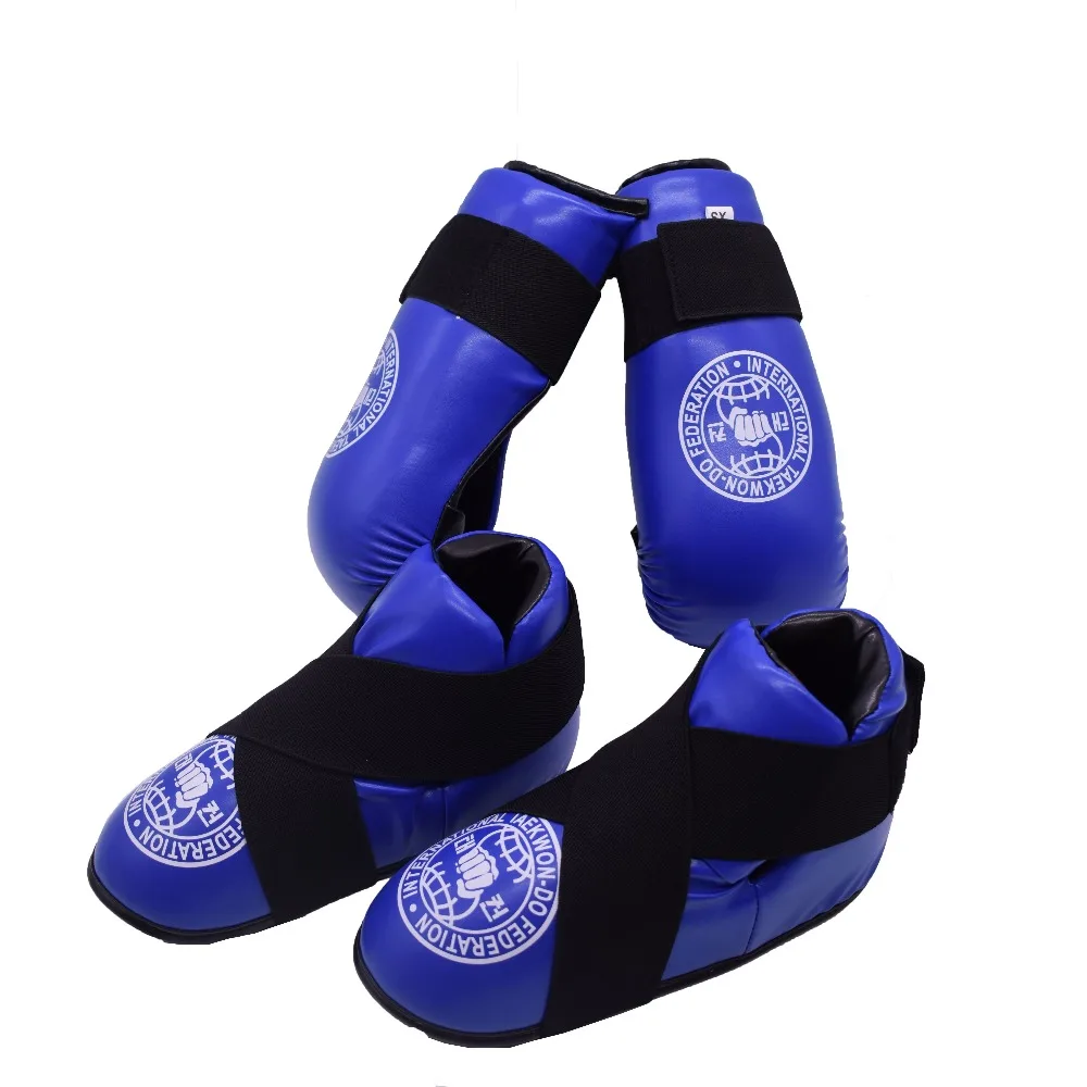 High Quality Red Blue ITF Taekwondo Gloves Foot Ankle Guard PU Leather