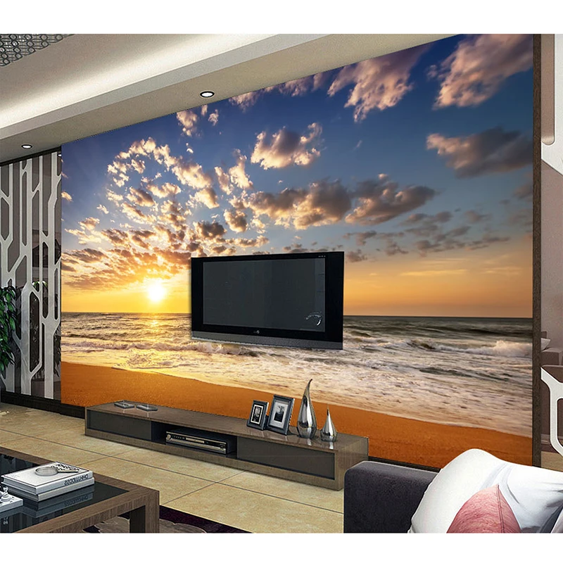 

3D Wallpaper Mural Decorner Sunset Beach Seascape TV Backdrop Bedroom Photo Wall Paper 3D Living Room Wallpaper 3D Wallpaper