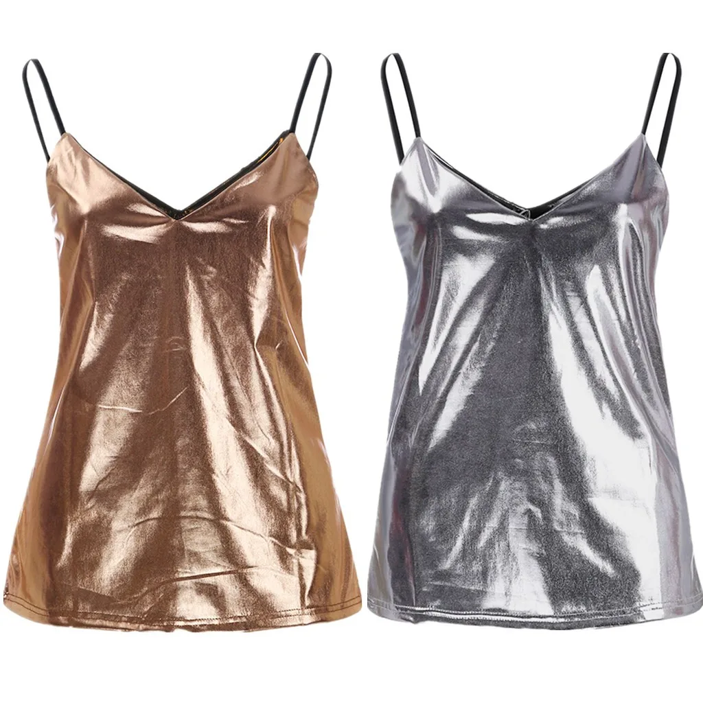 

Gold Silver Sexy Women's Silk Tank Top Ladies Camisole Silky Loose Sleeveless Blouse Tank Shirt with Soft Satin Shiny