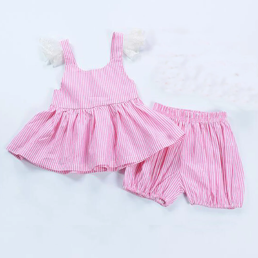 2017 Summer Children Outfits Toddler Girl Two Pieces Suit Pink Ruffles