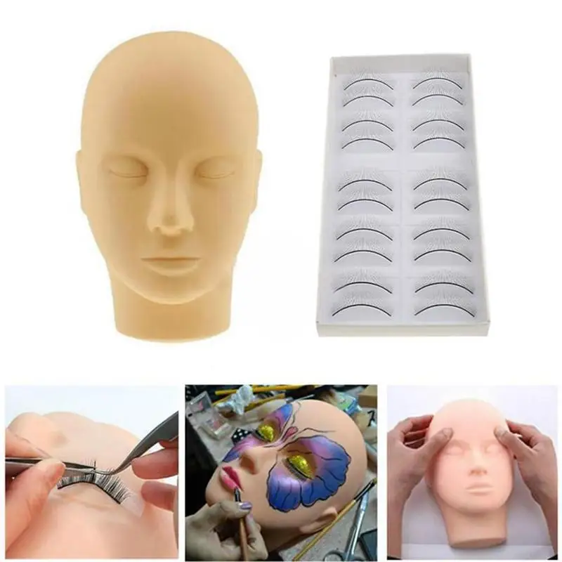 

Pro Makeup Training Silicone Mannequin Flat Head with 10 Pairs Practice Lashes Kit for Eyelash Extensions