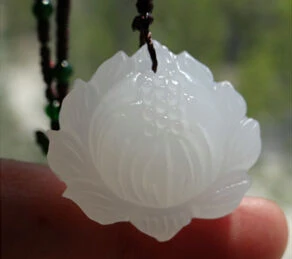 

China Hand-carved Lotus 100% Natural Grade A White stone Gems Necklace Pendant