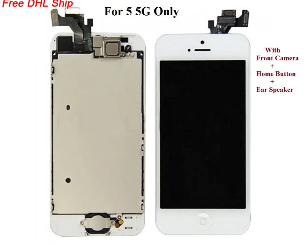 

100% Test A+++ Quality 10PCS/LOT LCD Display For iPhone 5 5G Free DHL Ship with touch screen Full set Assembly White and Black