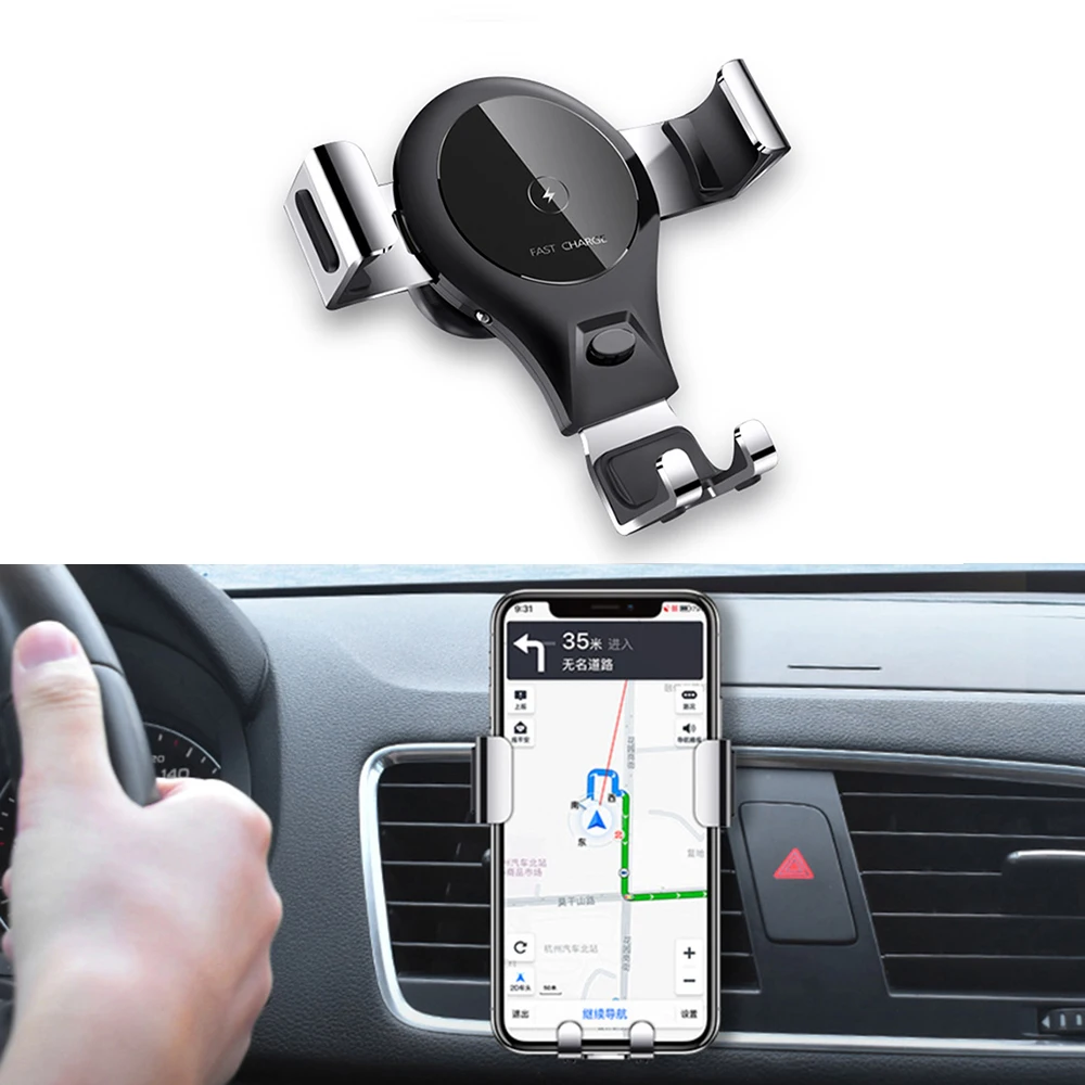 

Car Fast Wireless 10W Qi Charger Holder Air Conditioner Outlet Clip For Samsung S10 Plus For iPhone XS XR Charging GPS Bracket