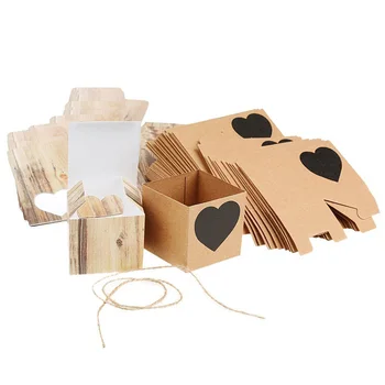 

50pcs Kraft Brown Heart Rustic Candy Gift Boxes with Rope Wedding Favor (Spades Heart)