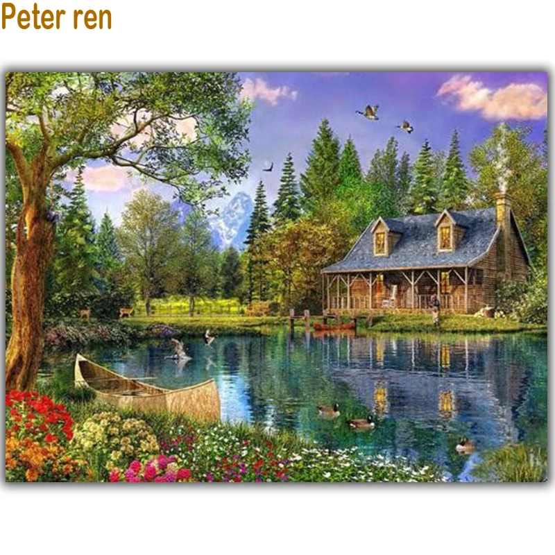 

5d Square diamond painting cross stitch diamond embroidery landscape diamond mosaic full embroidery Boat house 60*50