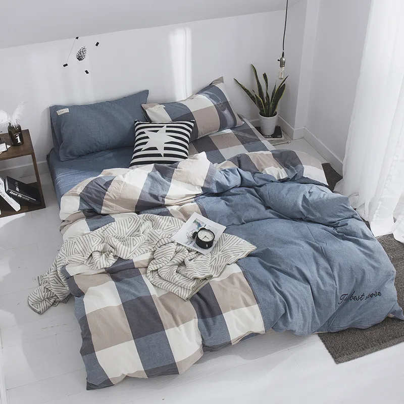 Luxury Cotton Duvet Cover 220x240cm Size Solid Color Quilt Cover White Stitching Stripe Pattern Quilt Cover Only Bedding Set