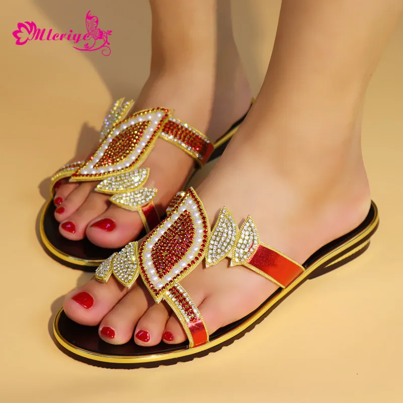 

New Arrival red Color Italian Wedding Women Shoes Decorated with Rhinestone African Party Shoes for Women Nigerian Women Shoe