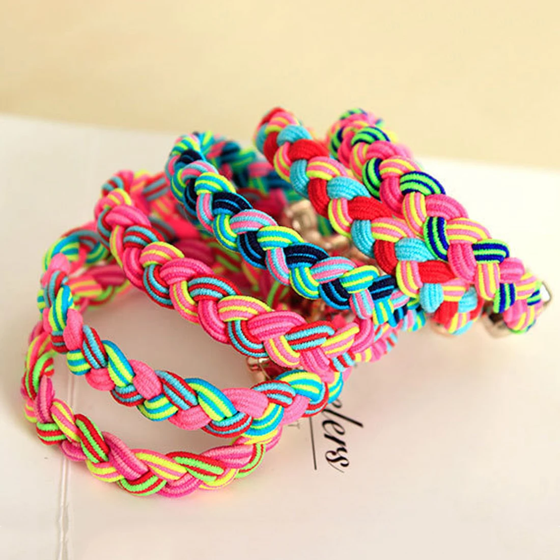 10Pcs Lot Fashion Bowknot Braided Super Stretch Hair Ties Elastic Hair