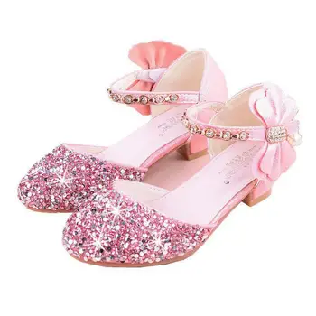 

New Princess Children Shoes For Girls Pu Leather Bowknot High-heeled Sandals Girls Party kids Sandals Dress Shoes Size 26-36