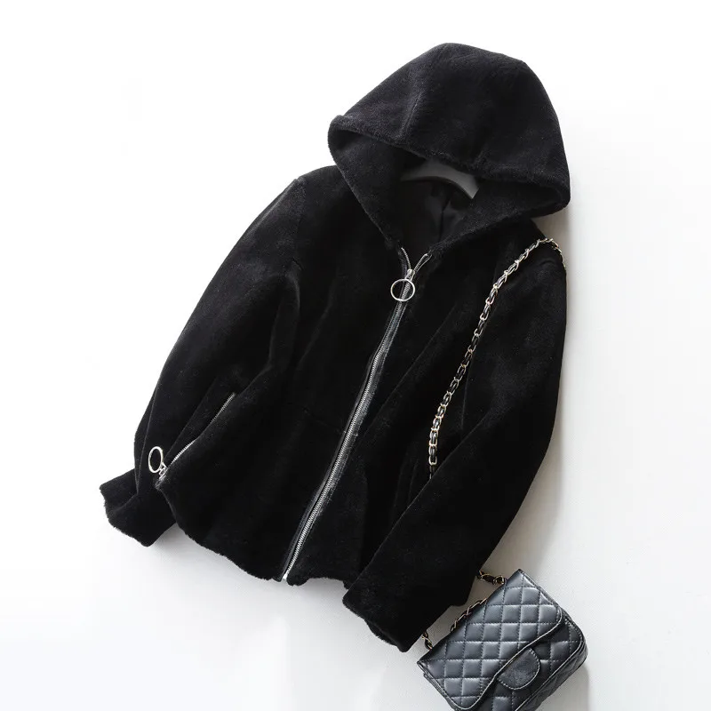 Gours Genuine Shearling Jackets for Women Natural Wool Real Fur Overcoats with Hooded Thick Warm In Winter New Arrival 1018-2