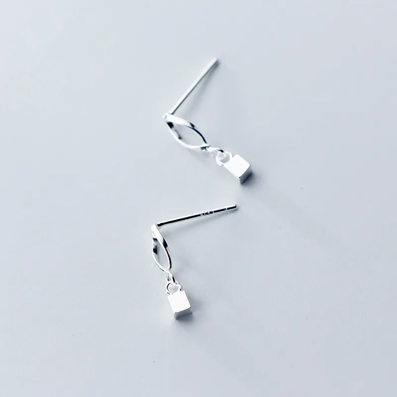 

very THIN &SMALL 3.5mm Authentic Real 100% 925 Sterling Silver fine Jewelry GEOMETRIC Square Cube dangle Earrings gtle2495
