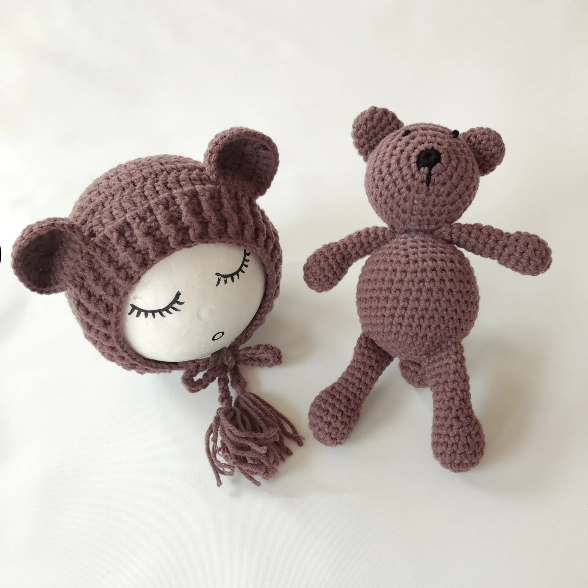 Новая модная трикотажная шапочка унисекс+ игрушка с медведем для новорожденных малышей, малышей, фотосъемка, Детская вязаная шапочка, 0-3 месяца - Цвет: type 16