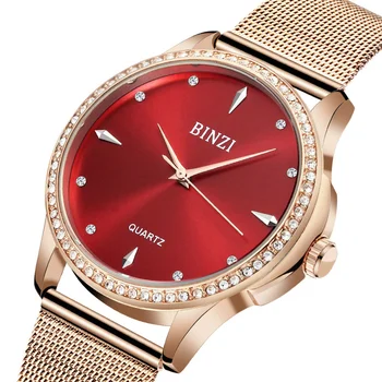 

BINZI Brand Watch Women Luxury Ladies Wrist Watches Rose Gold Steel Mesh Women Watches Female Relogio Feminino Blue Clock Xfcs