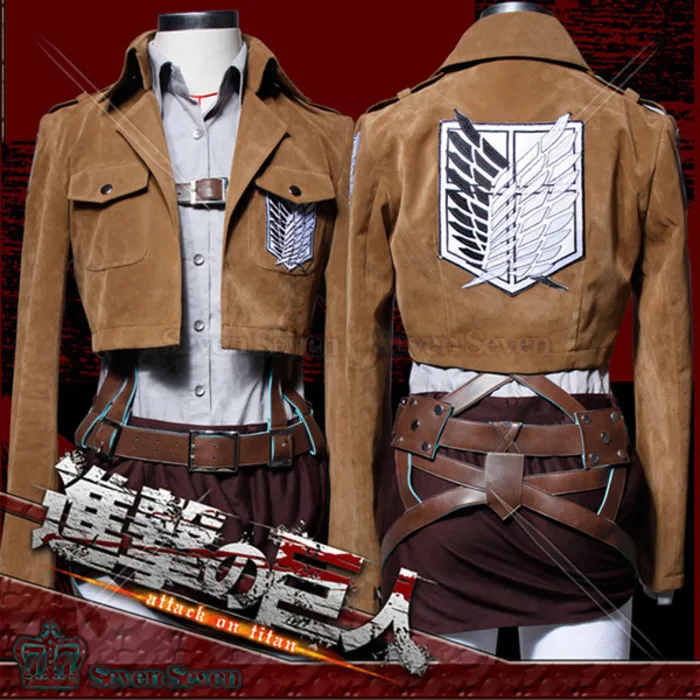 CosZtkhp Hot Anime Attack On Titan Cosplay Shingeki No Kyojin Jacket Recon Corps Leather Skirt Hookshot Belts Suspenders Ackerman Costume -Zentai shop online