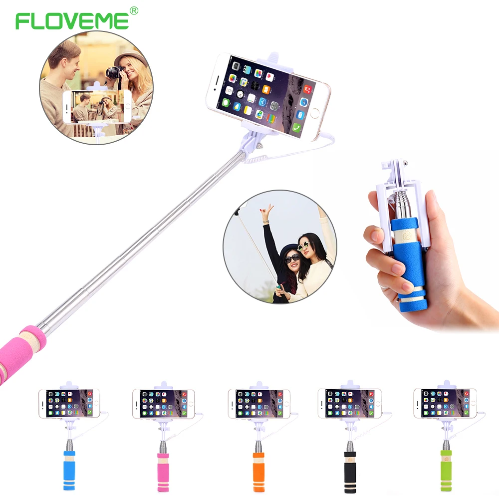 

FLOVEME Universal Mini Selfie Light Extendable Wired Selfie Stick Remote Control Monopod For iPhone Samsung Xiaomi Android