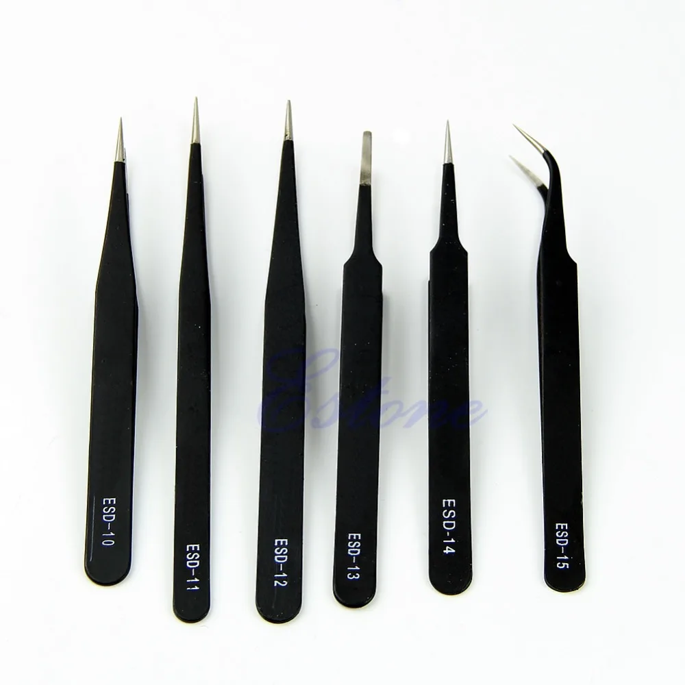 

6Pcs/Set Stainless Steel Tweezers Anti-static Electronic Components Tweezers Corrosion Resistant Maintenance Repair Tools