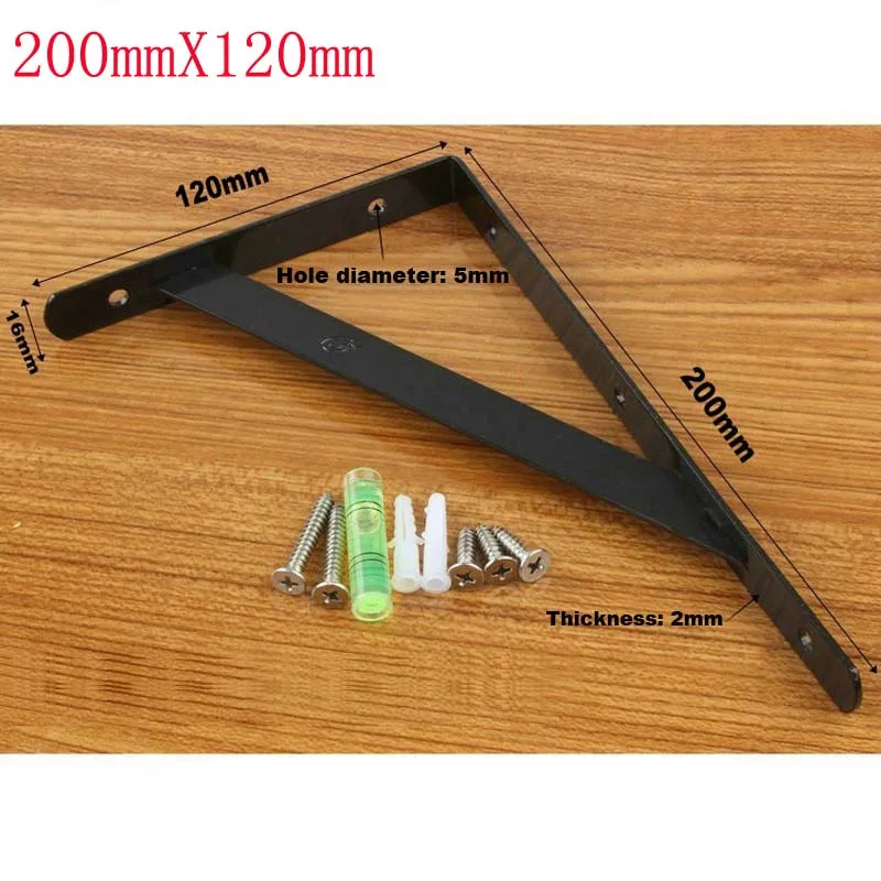 Black 200mm 6-20 дюймов кронштейн Металлической Полки L форма утолщенная угловая скобка полка правая угловая скобка для товара мебельная арматура настенная - Цвет: Black 200mm