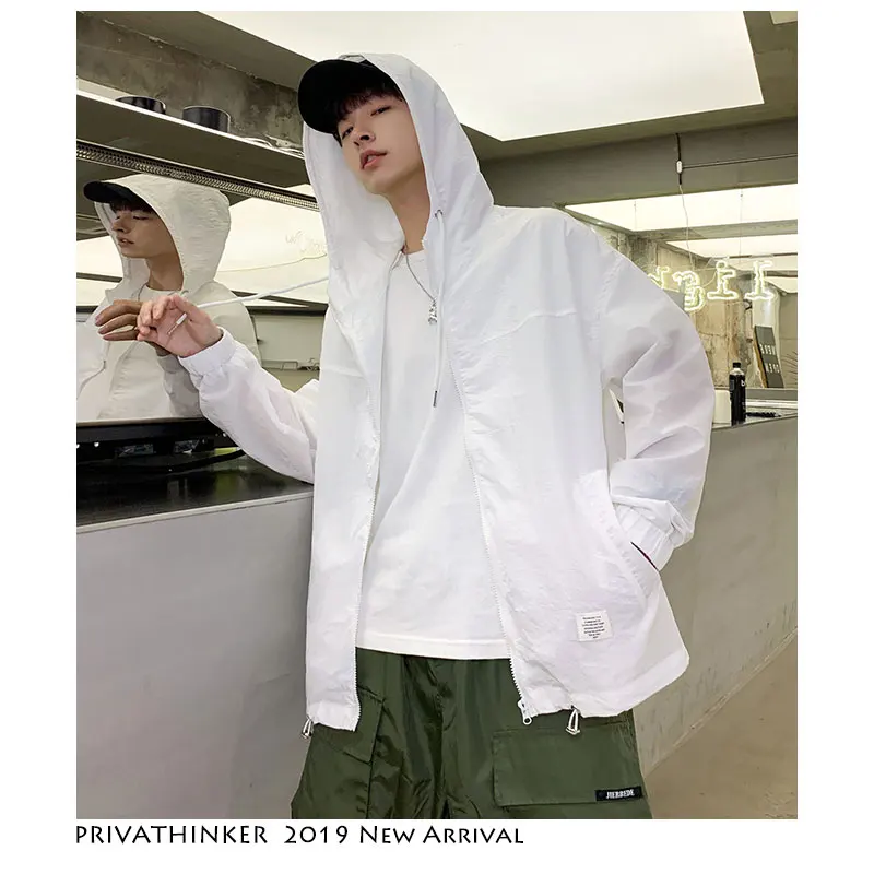 

Privathinker Men Streetwear Korean Bomber Jacket 2019 Windbreaker Jacket White Thin Hooded Jacket Coat Harajuku Hip Hop Clothing
