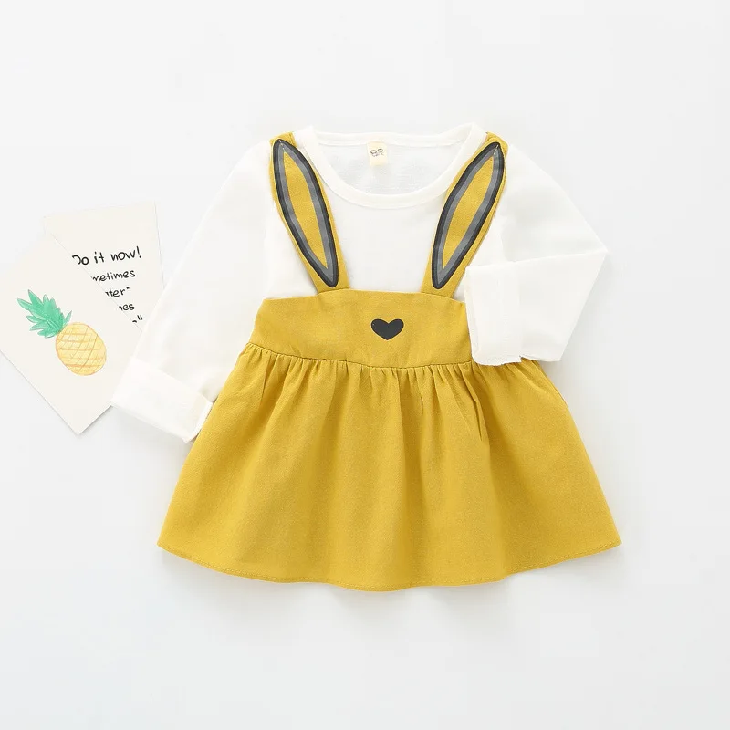 Yellow Платье для малышей г. Новая весенняя одежда с длинными рукавами для маленьких девочек цельнокроеная одежда принцессы с круглым вырезом для новорожденных Костюм для младенцев с заячьими ушками - Цвет: Yellow