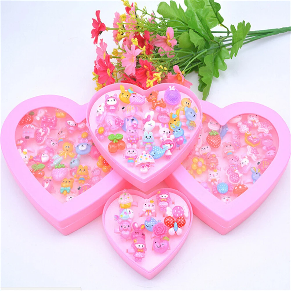 

24/50Pcs/Box Cute Cartoon Children/Kids Resin Rings With Display Box Lovely Mixed Lots For Christmas Gift