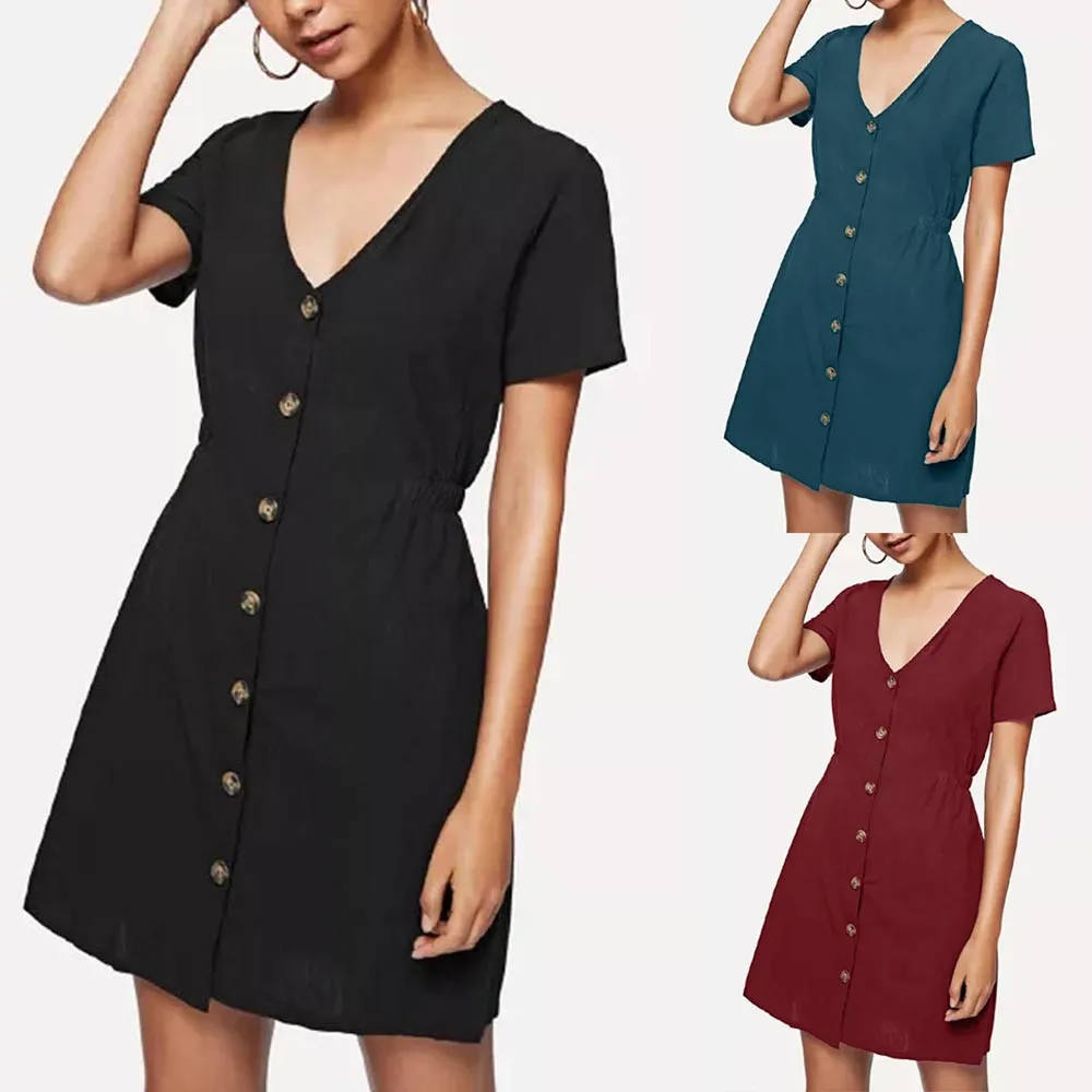 

2018 Summer Dress Female Fashion Women Autumn Casual Short Sleeve V Neck Dress Loose Party Dress Sundress Robe Vestidos